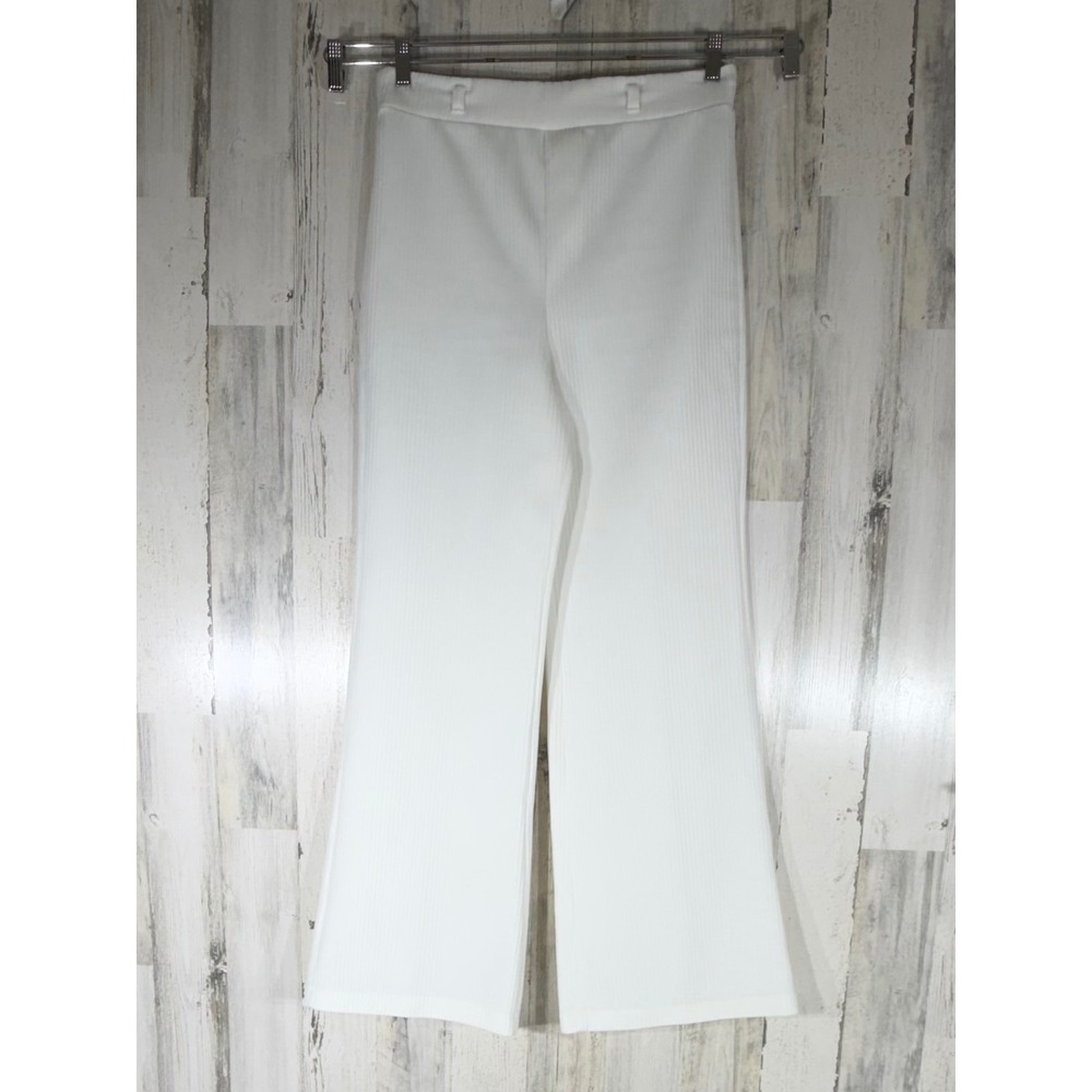 JCPenney‎ Vintage Pants 14 (32x32) White Ribbed Very High Rise Flare Leg 70s 80s
